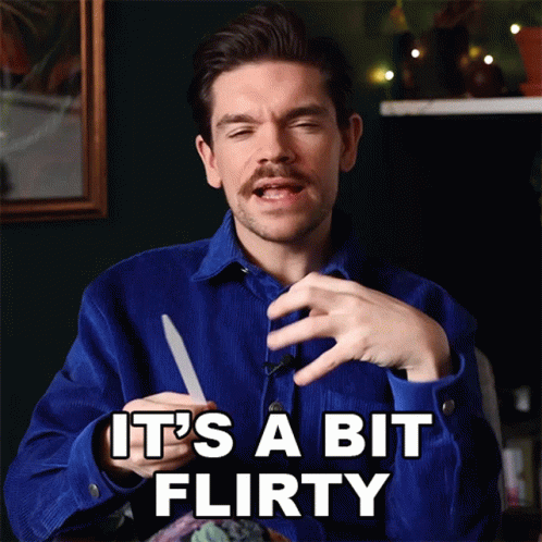 A Man Is Holding A Knife And Says It 'S A Bit Flirty GIF