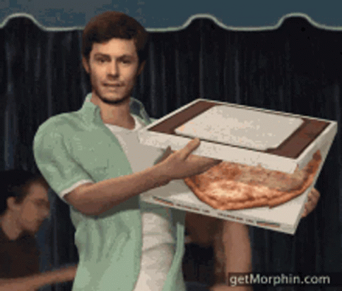 A Man Is Holding A Large Pizza In A Box GIF