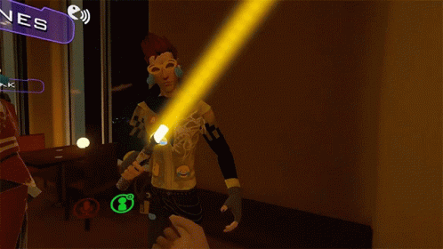 A Man Is Holding A Light Saber In A Video Game Surrounded By Emojis GIF