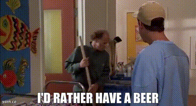 A Man Is Holding A Mop And Saying `` I 'D Rather Have A Beer '' In A Hospital Room . GIF