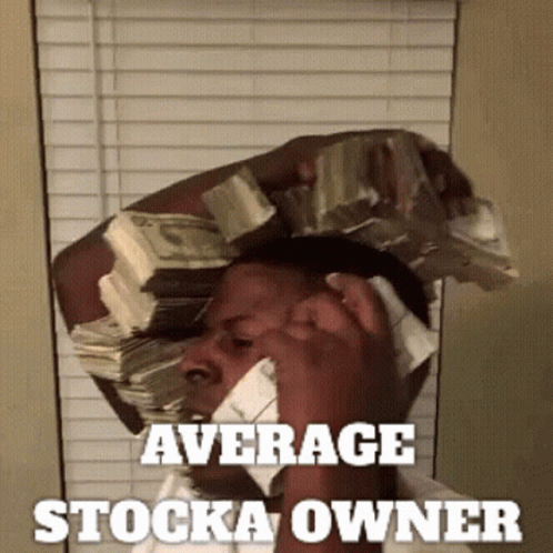 A Man Is Holding A Stack Of Money On His Head And Talking On A Cell Phone GIF