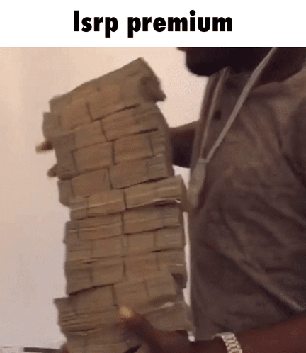 A Man Is Holding A Stack Of Money That Says Isrp Premium On The Bottom GIF