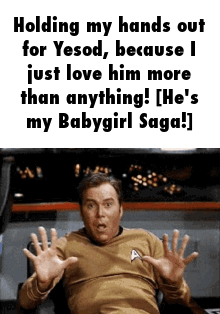 A Man Is Holding His Hands Out For Yesod Because He Just Love Him More Than Anything . GIF