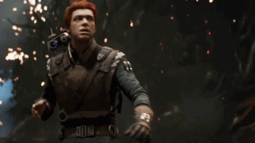 A Man Is Holding Two Lightsabers And Fighting Another Man In A Video Game . GIF
