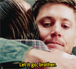 A Man Is Hugging Another Man With The Words Let It Go Brother On The Bottom GIF