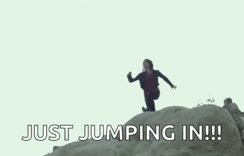 A Man Is Jumping In The Air With The Words `` Just Jumping In ! '' GIF