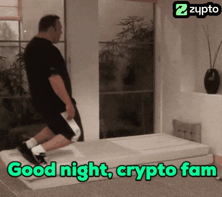 A Man Is Jumping Over A Bed With The Words Good Night Crypto Fam GIF