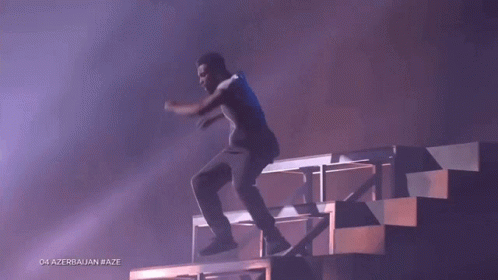 A Man Is Jumping Over A Set Of Stairs With The Words 04 Azerbaijan #Aze Below Him GIF