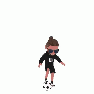 A Man Is Kicking A Soccer Ball In The Air While Wearing Sunglasses . GIF