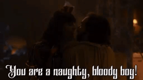 A Man Is Kneeling Down And Saying `` You Are A Naughty , Bloody Boy '' . GIF