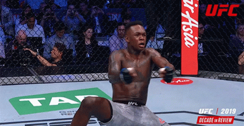 A Man Is Kneeling Down In A Cage With Ufc 2019 Decade In Review Written On The Bottom GIF