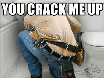 A Man Is Kneeling Down In Front Of A Toilet With The Words You Crack Me Up Above Him GIF