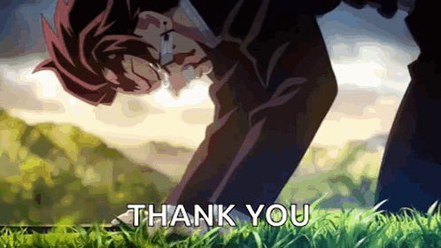 A Man Is Kneeling Down In The Grass With The Words Thank You Written Below Him GIF