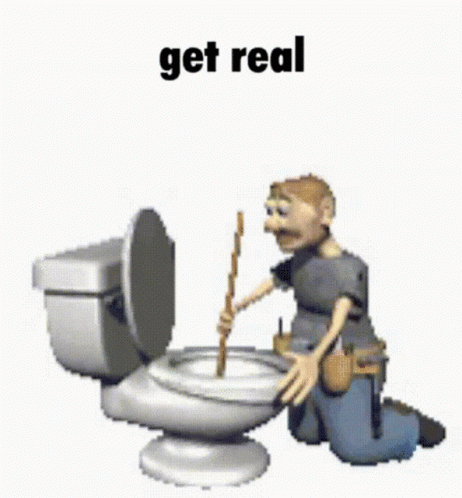 A Man Is Kneeling Down Next To A Toilet With A Plunger . GIF