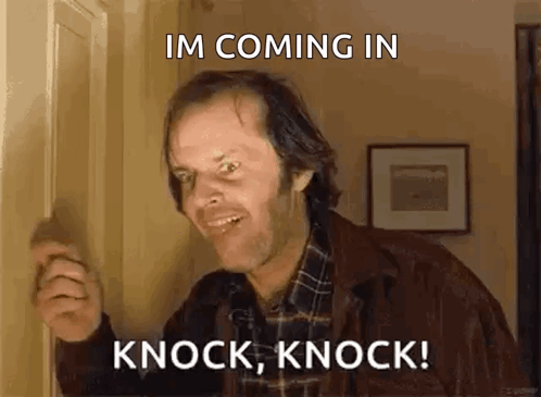 A Man Is Knocking On A Door With The Words `` Im Coming In Knock , Knock '' . GIF
