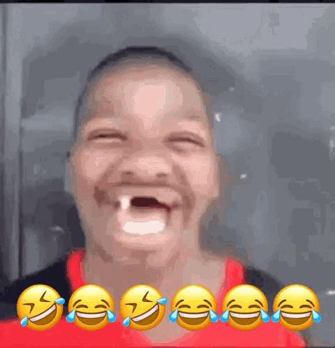 A Man Is Laughing With Tears Coming Out Of His Eyes And A Row Of Smiley Faces Are Behind Him GIF