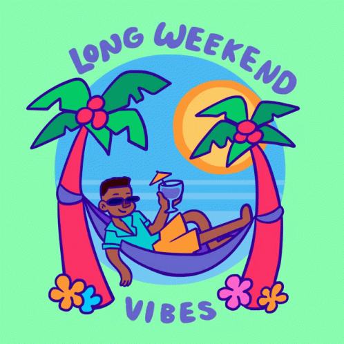 A Man Is Laying In A Hammock Holding A Drink And The Words Long Weekend Vibes GIF