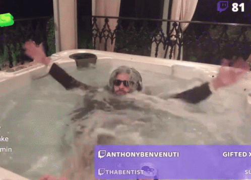 A Man Is Laying In A Hot Tub With The Number 81 On The Bottom GIF