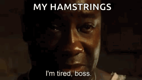 A Man Is Laying In Bed With A Plaid Blanket And The Words `` My Hamstrings '' Written Above Him . GIF