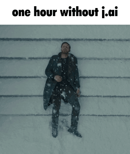 A Man Is Laying In The Snow With The Words One Hour Without I.ai Above Him GIF