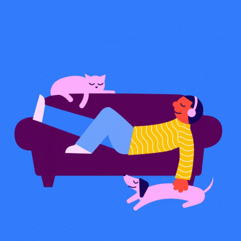 A Man Is Laying On A Couch With A Dog And A Cat And The Words Se Poser Cest Le Pied Above Him GIF
