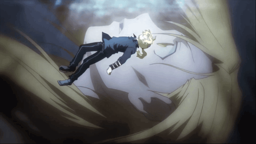 A Man Is Laying On A Woman 'S Chest In A Cartoon GIF