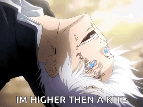 A Man Is Laying On His Back With The Words `` Im Higher Then A Kite '' Written On The Bottom . GIF