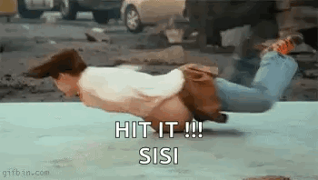 A Man Is Laying On His Stomach On The Ground With The Words `` Hit It ! '' Written On It . GIF