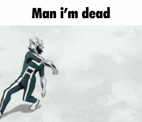 A Man Is Laying On His Stomach With The Words Man I 'M Dead Above Him GIF