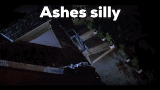 A Man Is Laying On Top Of A Roof Next To A Woman Looking Out A Window . GIF