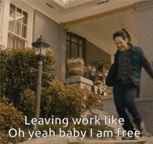 A Man Is Leaving Work Like Oh Yeah Baby I Am Free . GIF
