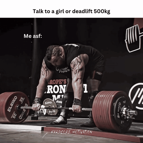 A Man Is Lifting A Barbell In Front Of A Rope 'S Ron Sign GIF