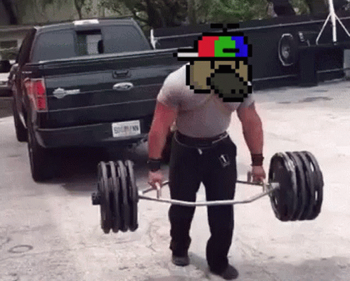 A Man Is Lifting A Barbell In Front Of A Truck With A License Plate That Says Nm GIF