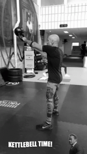 Man Lifting Kettlebell With Kettlebell Time Text GIF