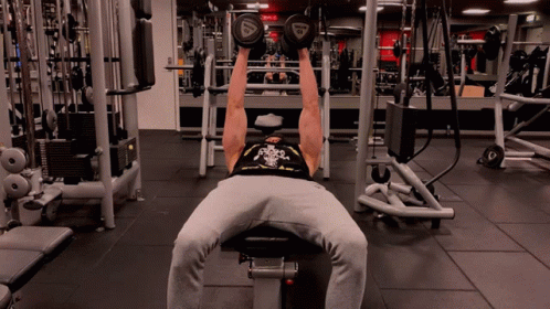 A Man Is Lifting Dumbbells In A Gym With A Reebok Logo On The Dumbbell GIF