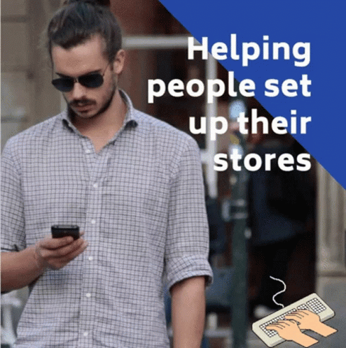Man Looking At Phone With Store Setup Words GIF