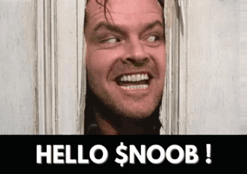 A Man Is Looking Through A Door With The Words Hello $ Noob Written Below Him GIF