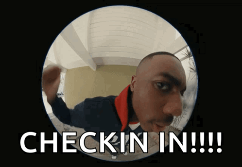 A Man Is Looking Through A Peephole With The Words Check In Written Above Him GIF