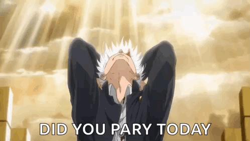 A Man Is Looking Up At The Sky With His Hands Behind His Head And Says `` Did You Pary Today '' . GIF
