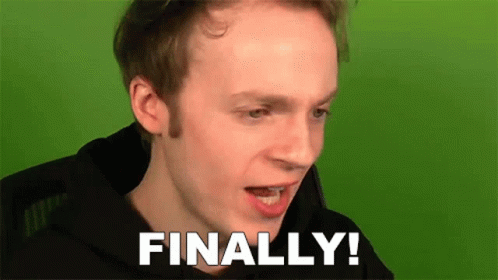 a man is making a face and says finally
