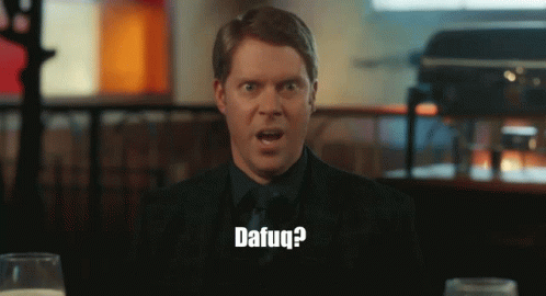 A Man Is Making A Funny Face With The Words Dafug Written On The Bottom GIF