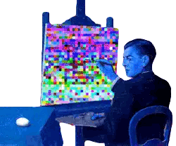 a man is painting a picture with a brush