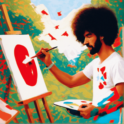 A Man Is Painting A Red Circle On A White Canvas GIF