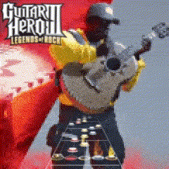 A Man Is Playing A Guitar In A Video Game Called Guitar Hero Iii GIF