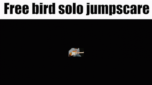a man is playing a guitar with the words free bird solo jumpscare below him