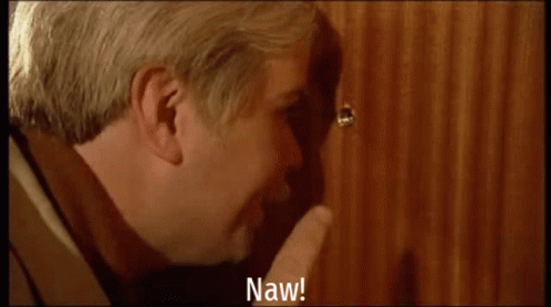 A Man Is Pointing At A Door With The Words Naw Written On The Bottom GIF