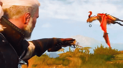 Man Pointing At Flying Dragon In Sky GIF