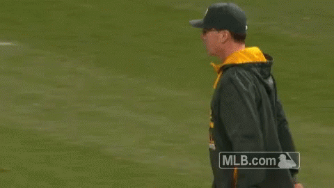 A Man Is Pointing At Something On A Baseball Field With A Mlb.com Logo In The Background GIF