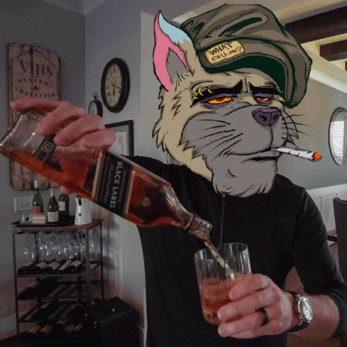 A Man Is Pouring A Glass Of Whiskey From A Bottle That Says Black Label GIF