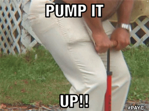 A Man Is Pumping Up His Pants With The Words Pump It Up Written Above Him GIF